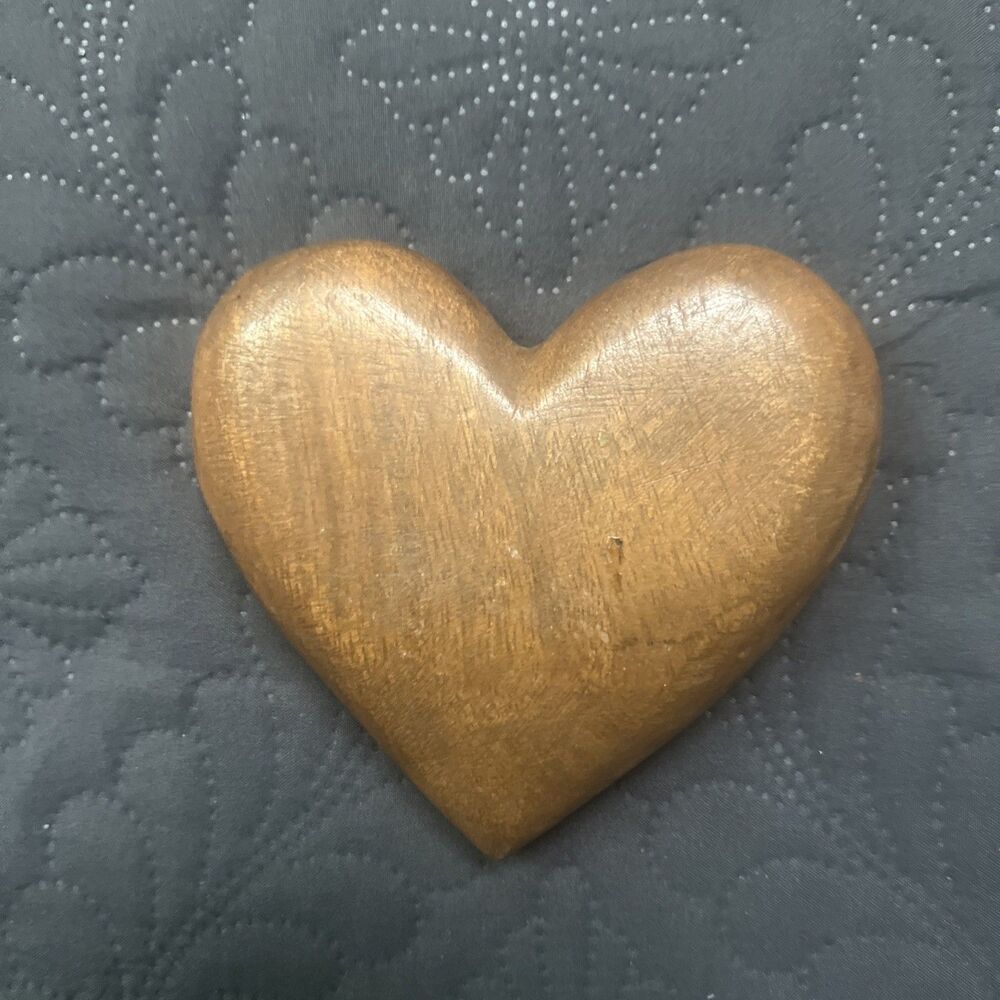 Hand Carved Grain Wood Heart Shaped Solid Gift Love Valentine Decor Brown Weight